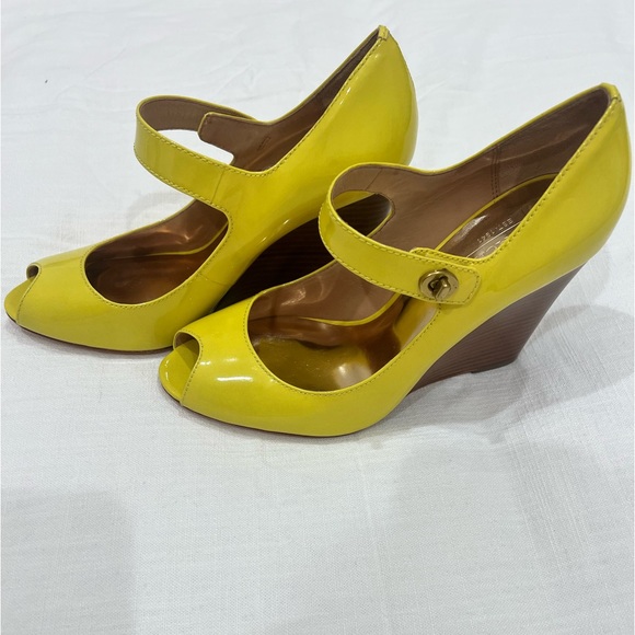 Coach Yellow Buckled Wedges - Picture 2 of 3